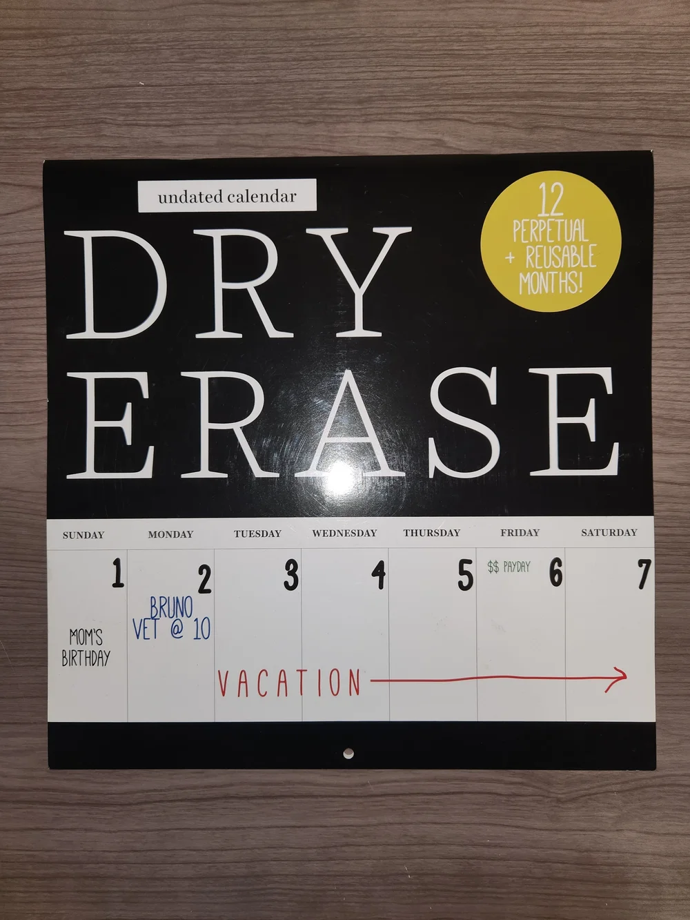 Dry Erase Undated Calendar Wall Planner - Black & White